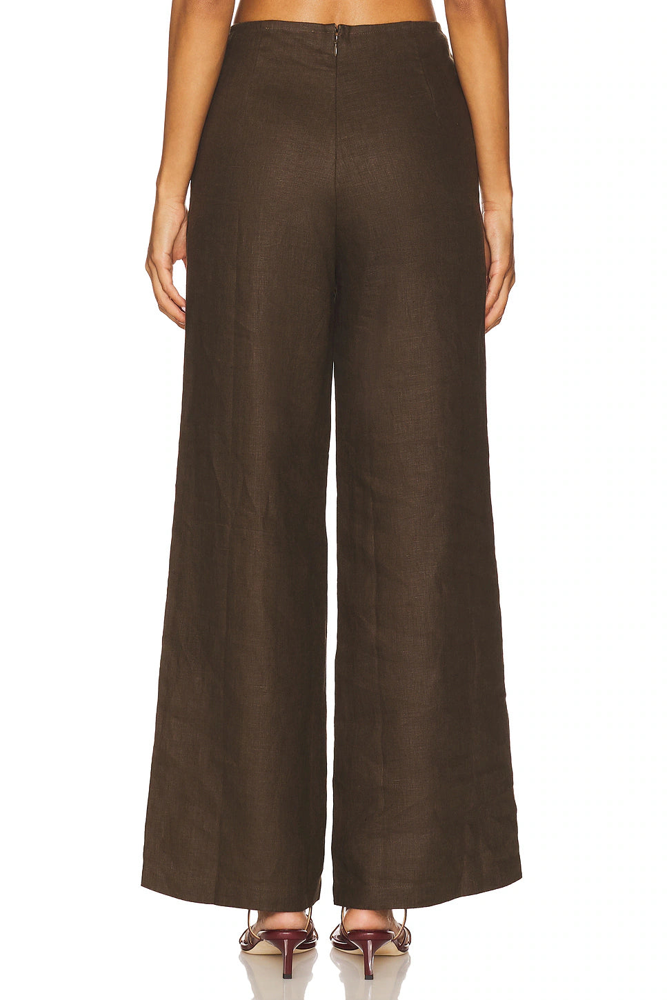 Brown wide-leg pants worn by a person on a white background