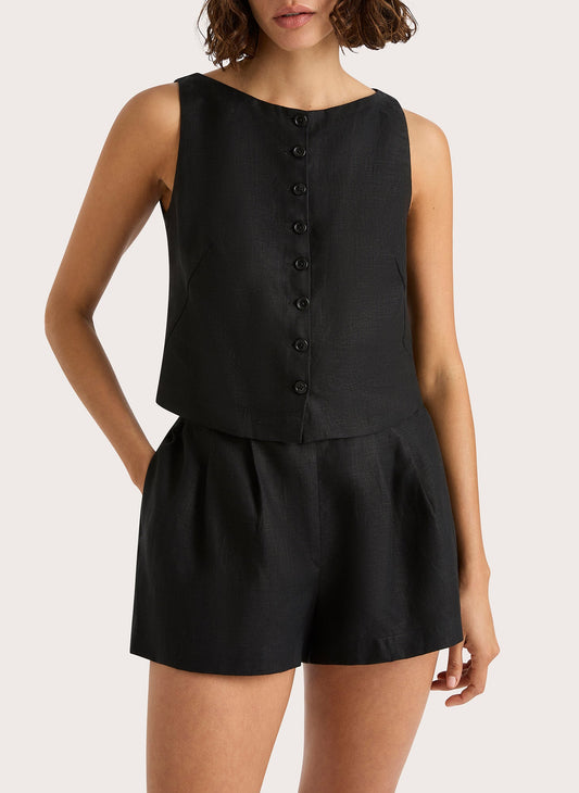 Faithfull The Brand Elia Linen Top in Black 