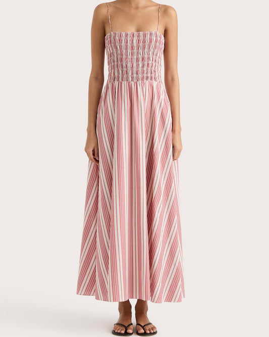 Faithfull The Brand Striped Maxi Dress in red and white for women