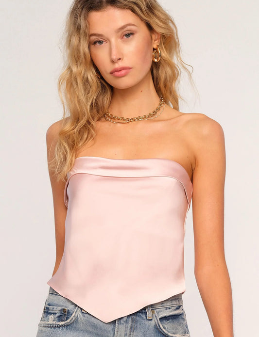 Women's strapless light pink satin top