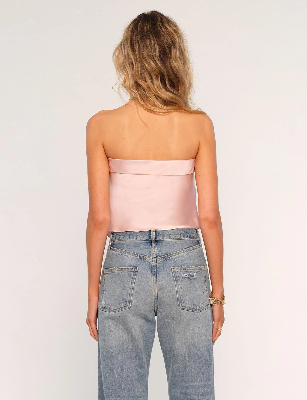 Women's strapless light pink satin top