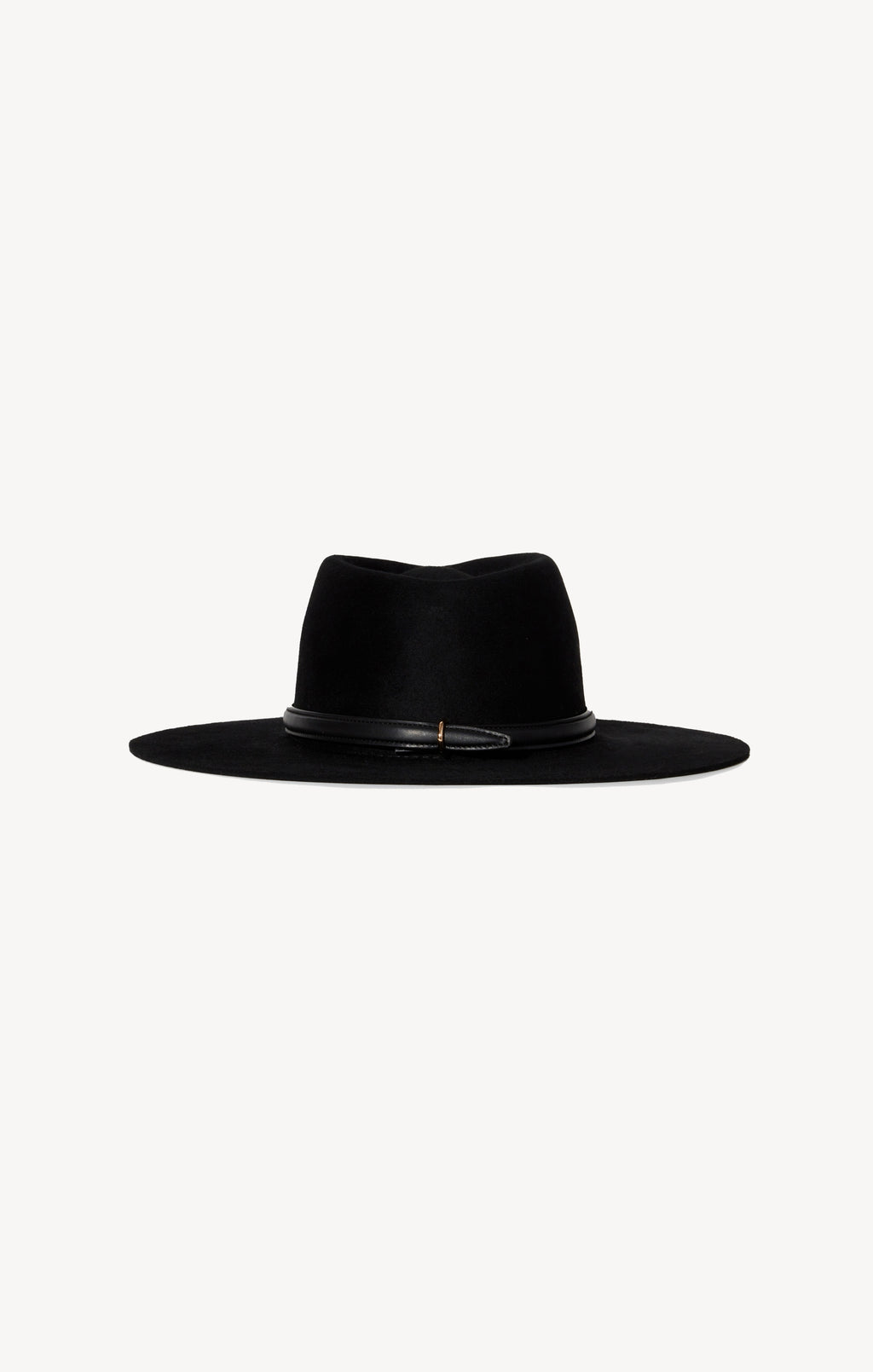 Black hat with a wide brim on a white background