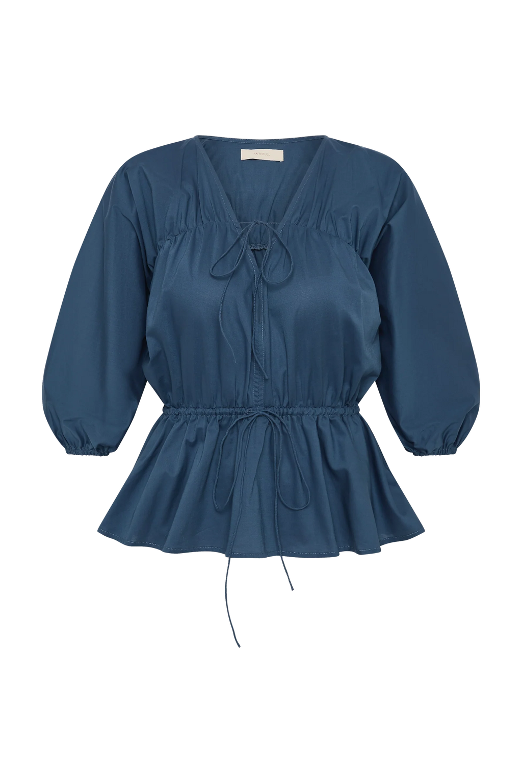 Blue blouse with puff sleeves on a white background