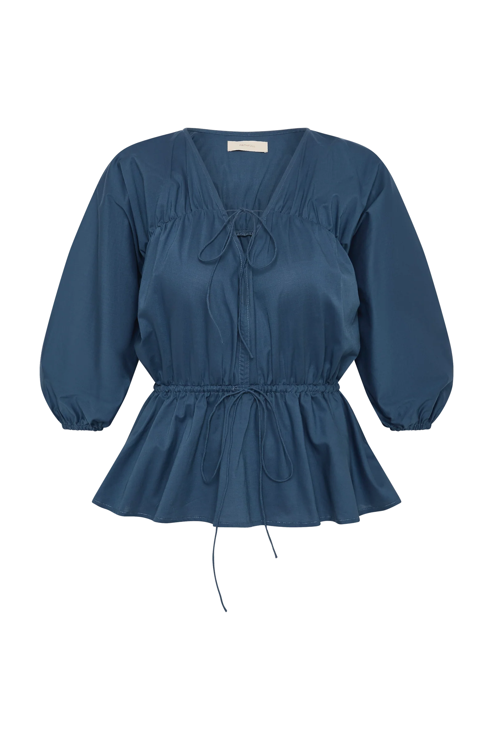 Blue blouse with puff sleeves on a white background