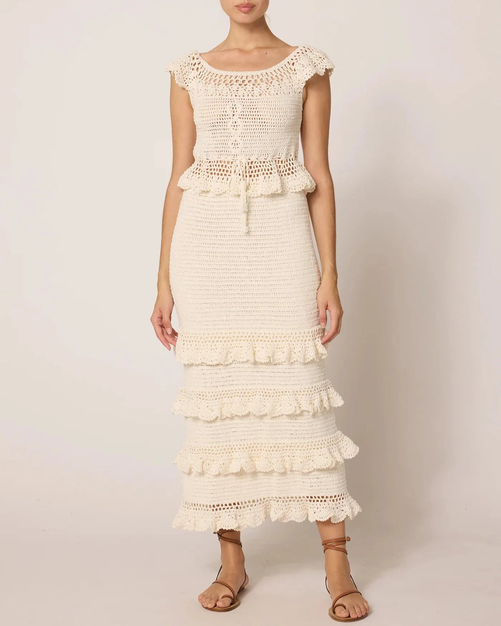 womens crochet top and skirt set in ivory