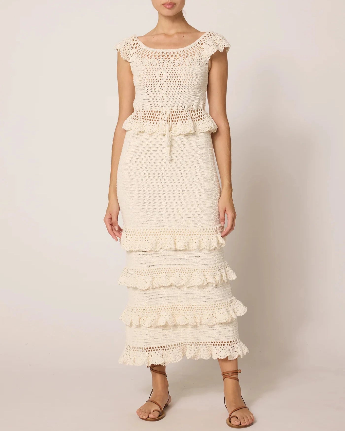 womens crochet top and skirt set in ivory