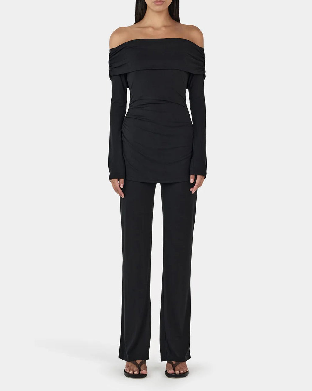 Women's black off the shoulder top with long sleeves