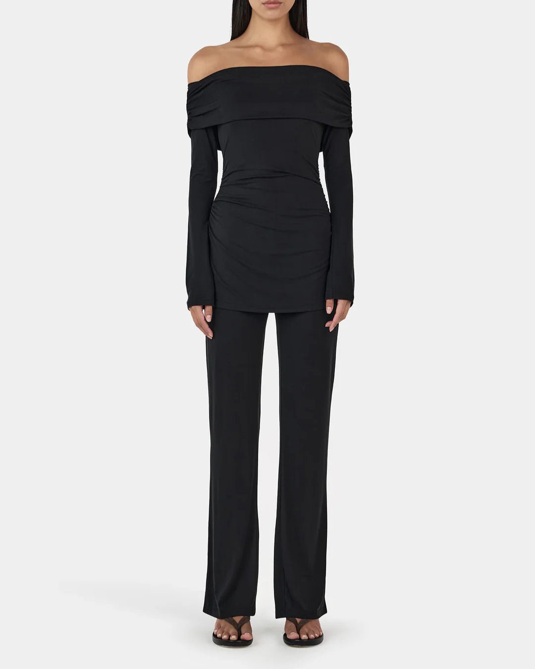Women's black off the shoulder top with long sleeves