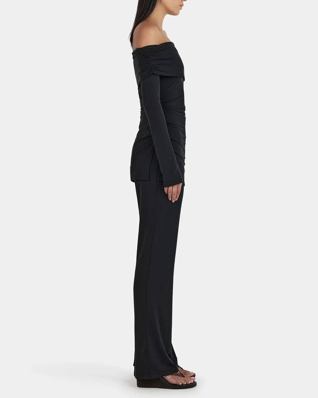 Women's black off the shoulder top with long sleeves