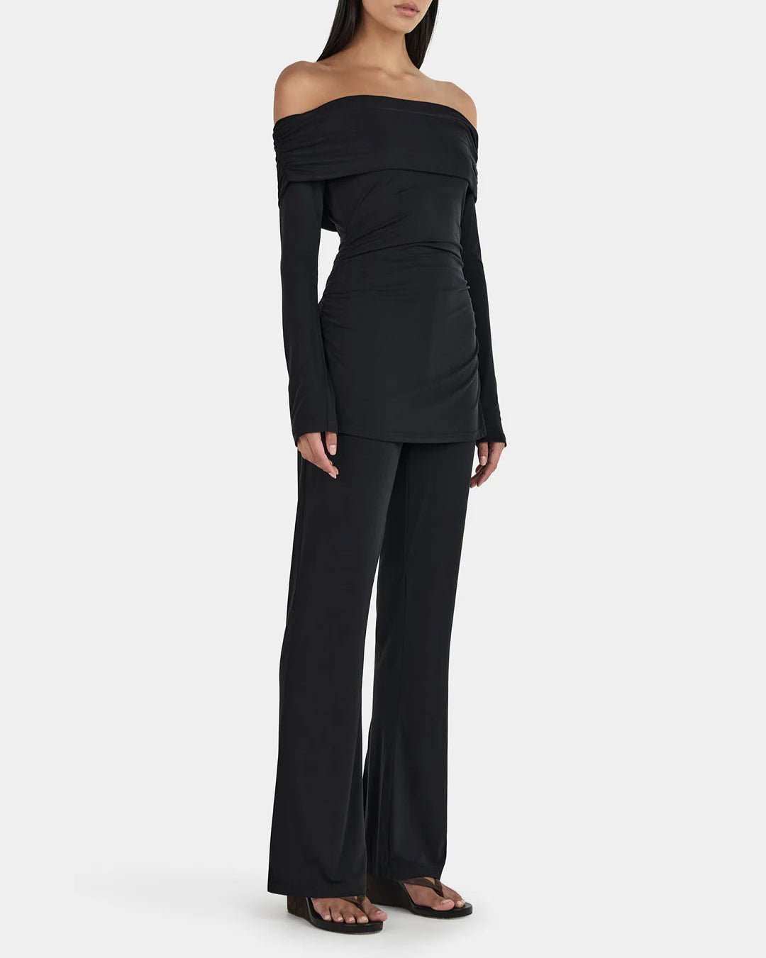 Women's black off the shoulder top with long sleeves