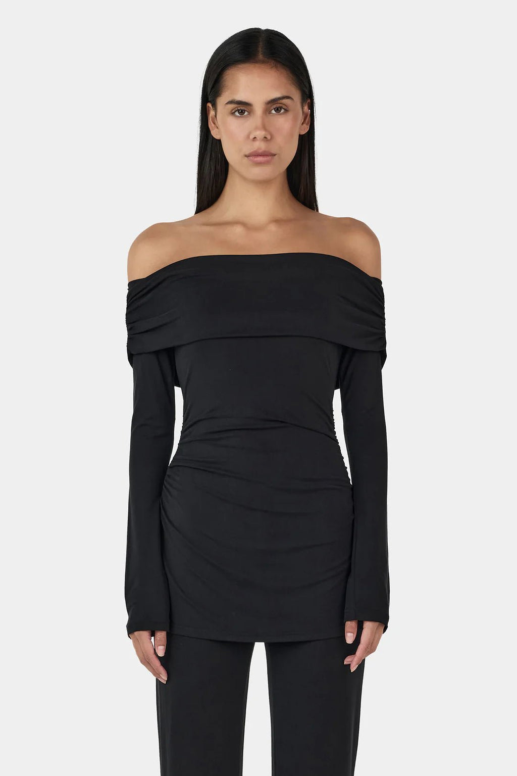 Women's black off the shoulder top with long sleeves