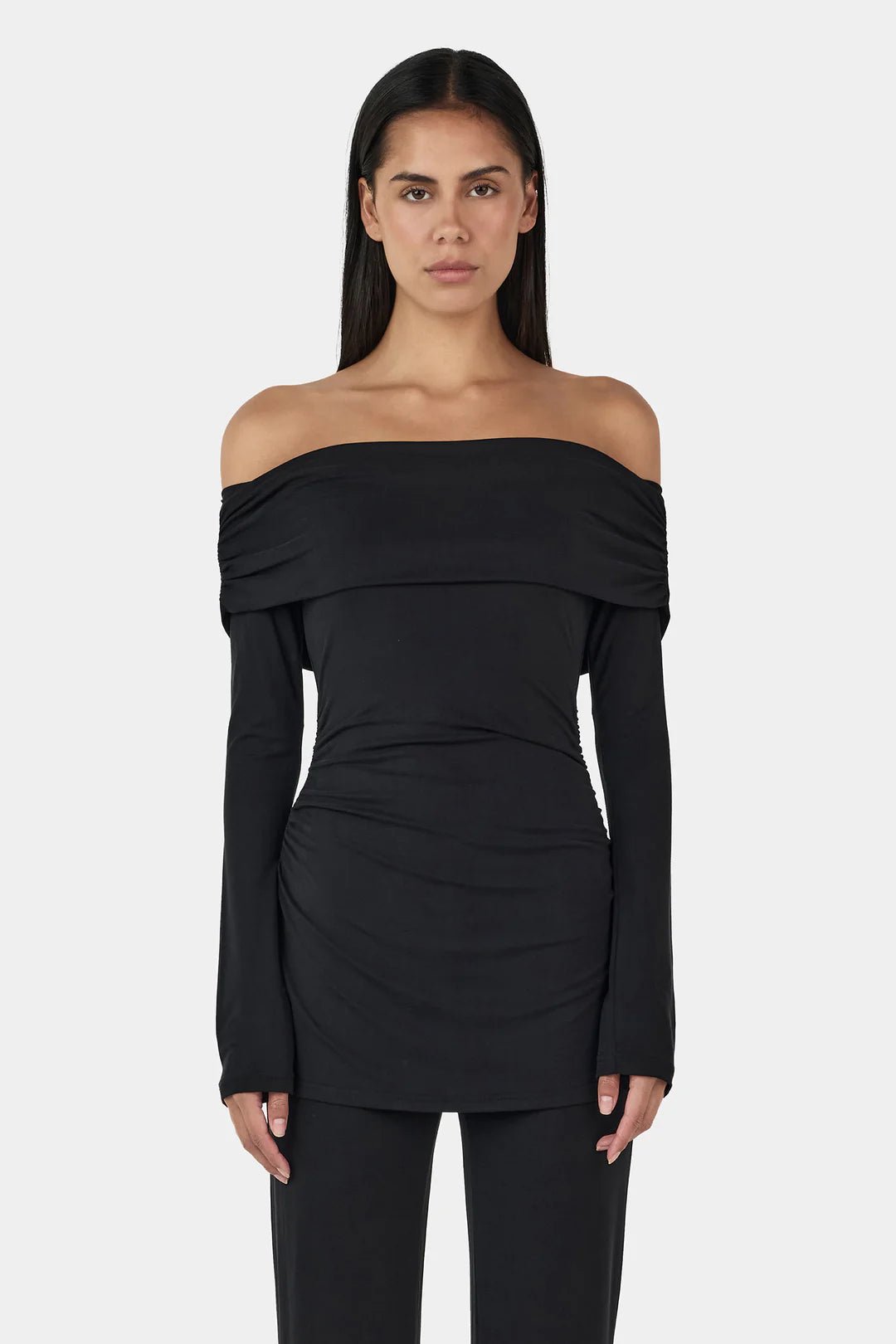 Women's black off the shoulder top with long sleeves