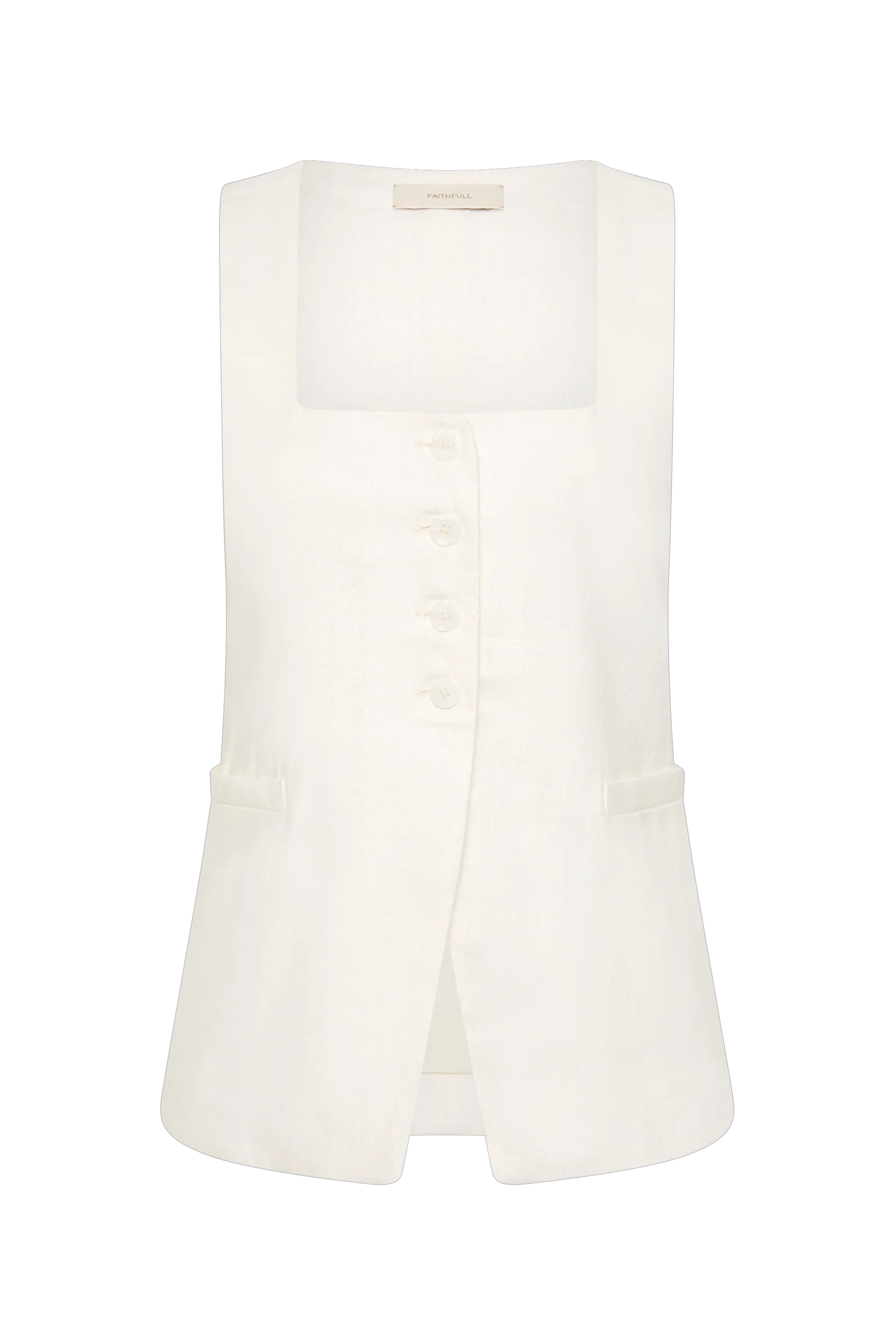 white linen vest with buttons