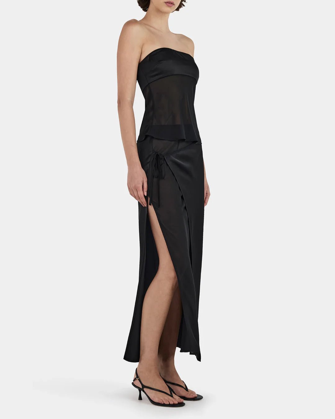 black slip skirt with strapless top 