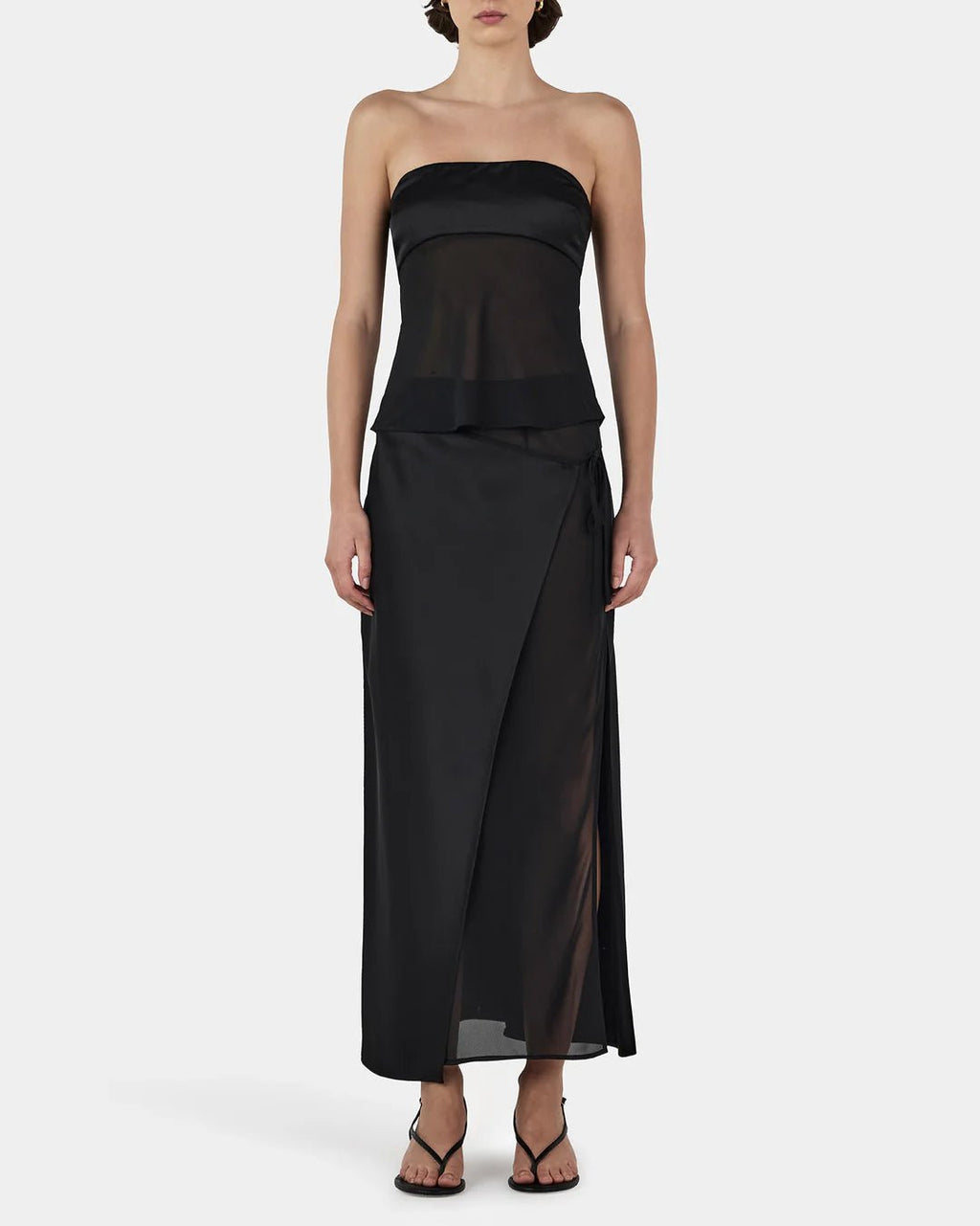 black slip skirt with strapless top 