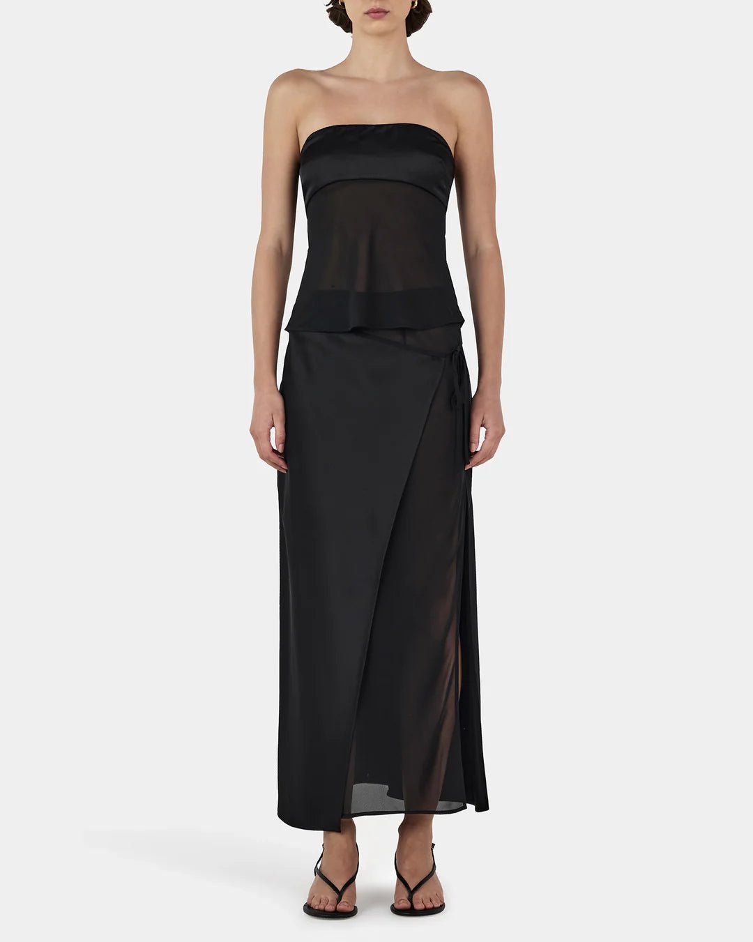 black slip skirt with strapless top 