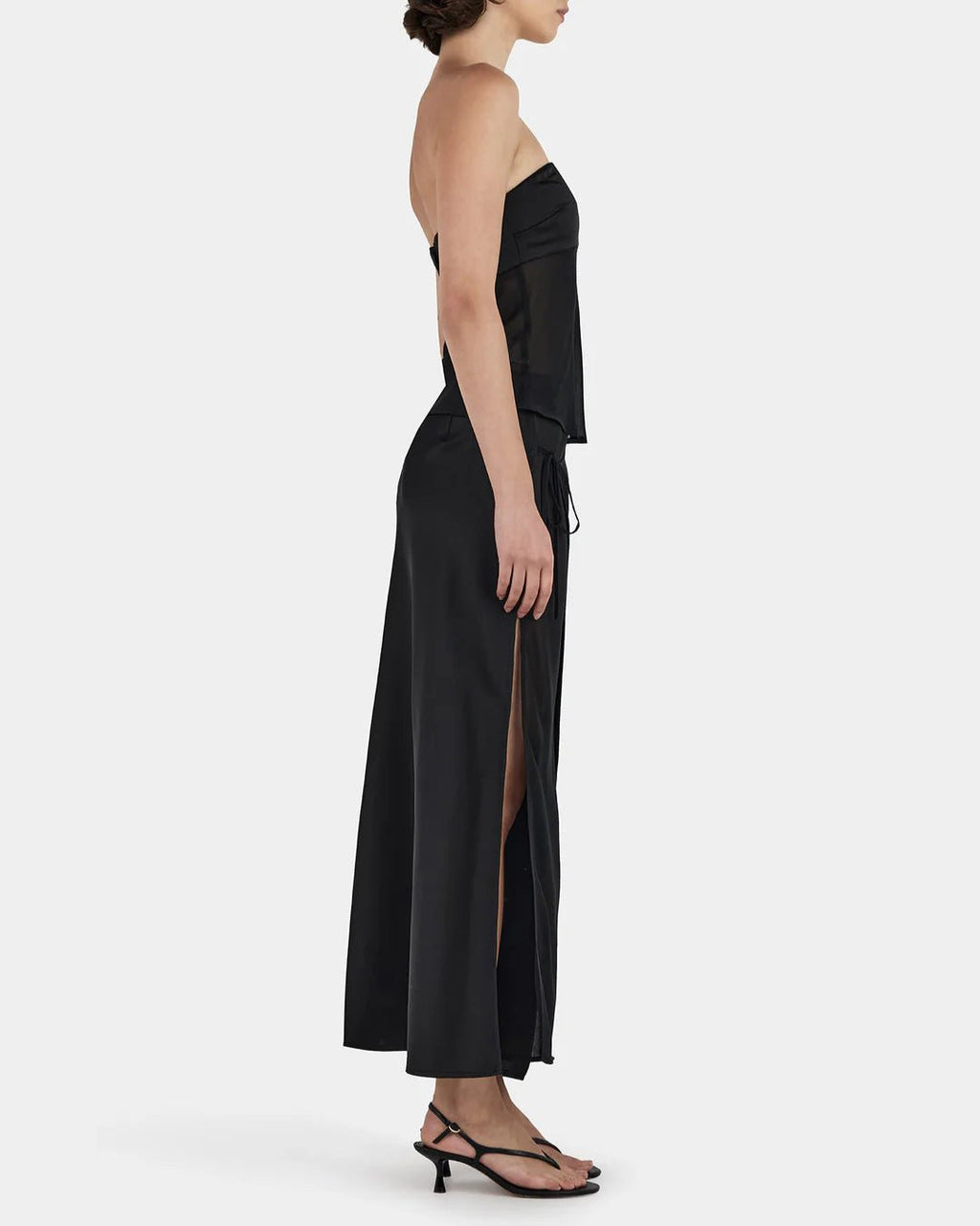 black slip skirt with strapless top 