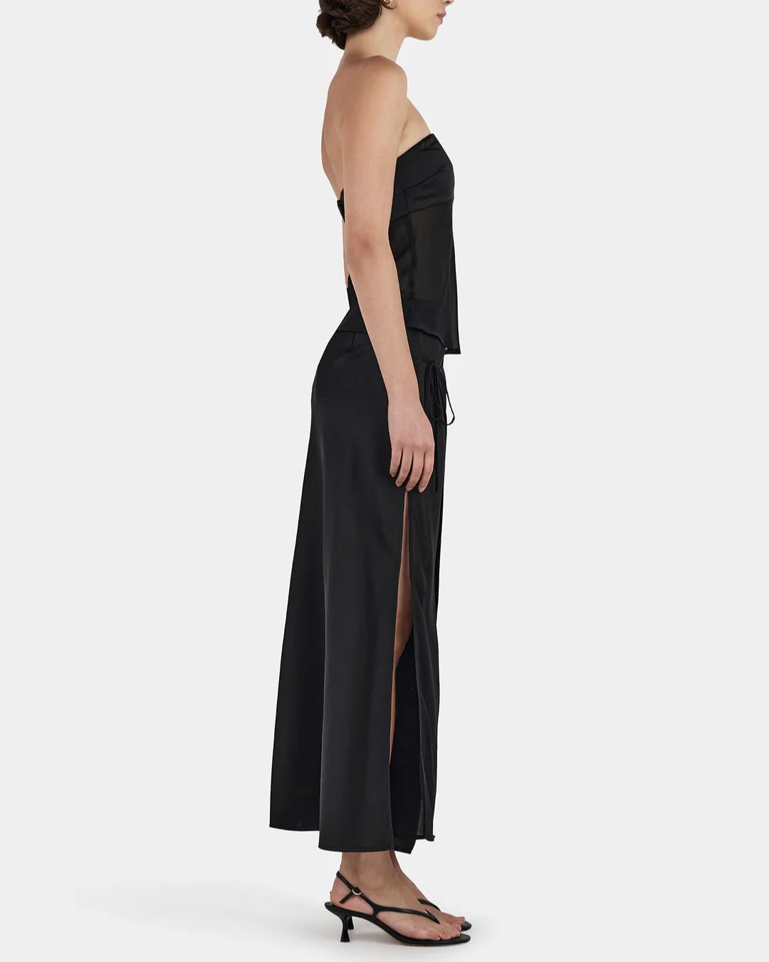 black slip skirt with strapless top 
