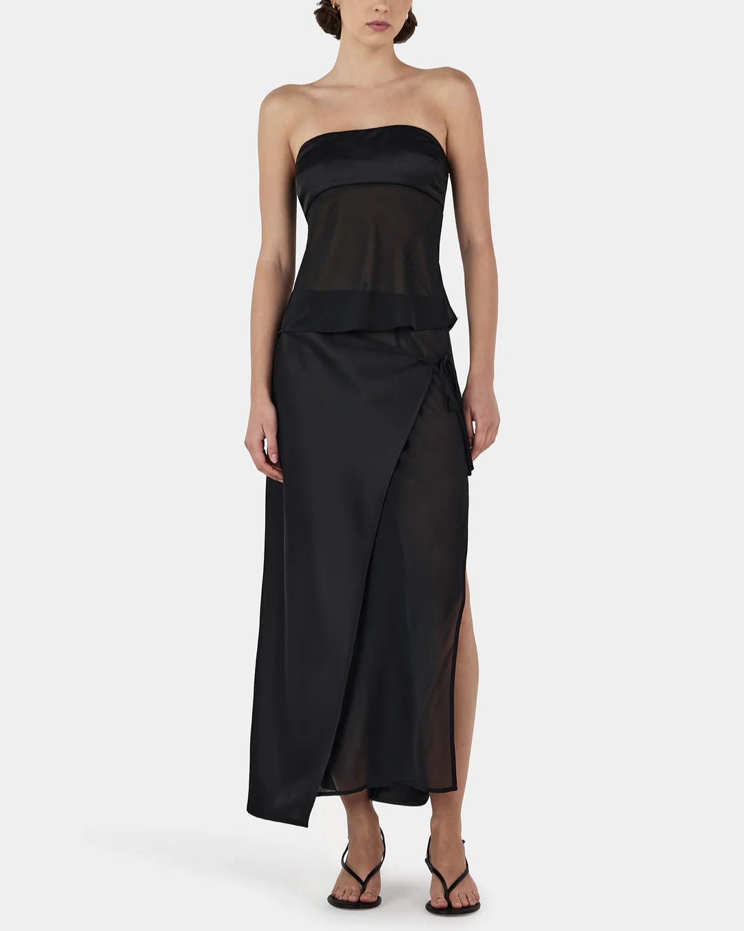 black slip skirt with strapless top 