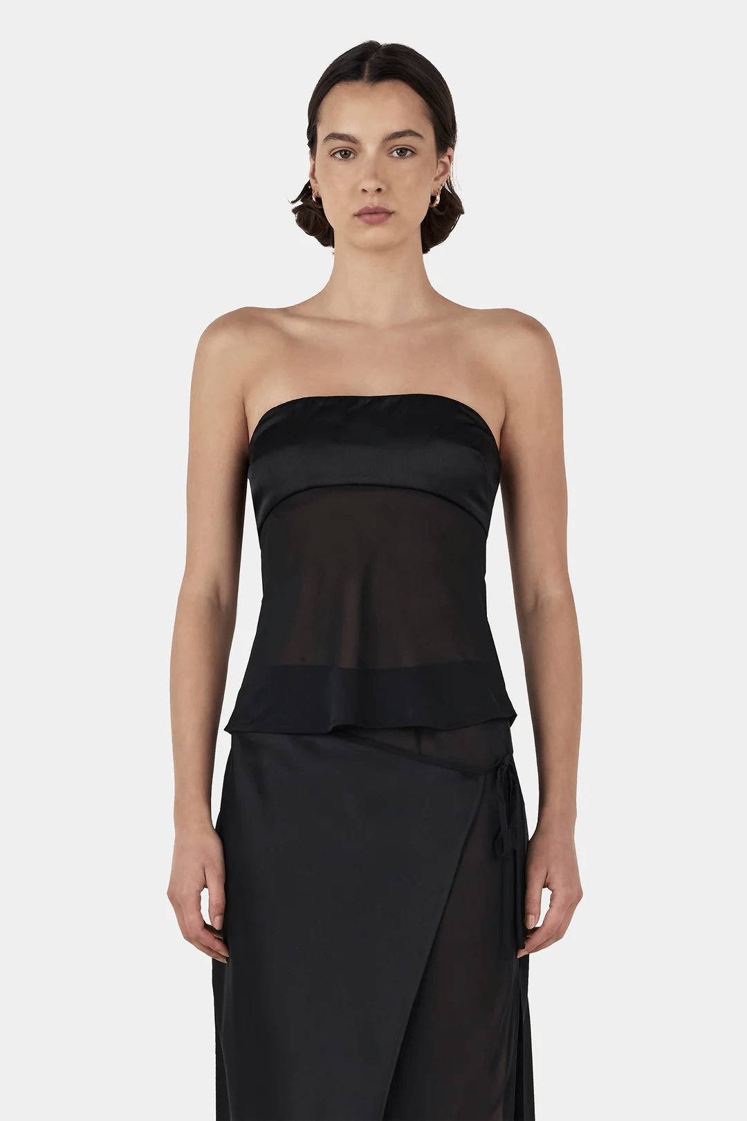 black slip skirt with strapless top 