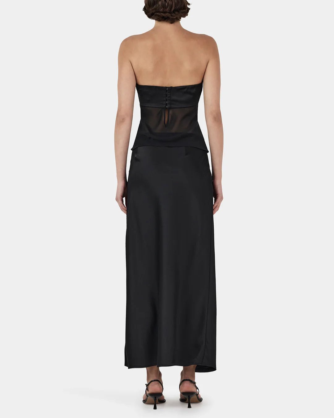 black slip skirt with strapless top 